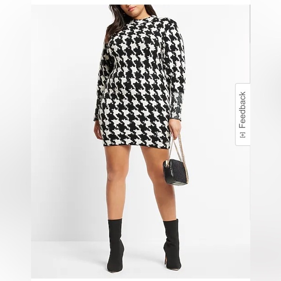 Express Houndstooth Print Mini Sweater Dress in Black & White - Picture 8 of 16